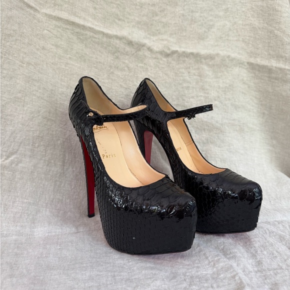 Christian Louboutin Snake Skin Black Mary Jane Platform Heels